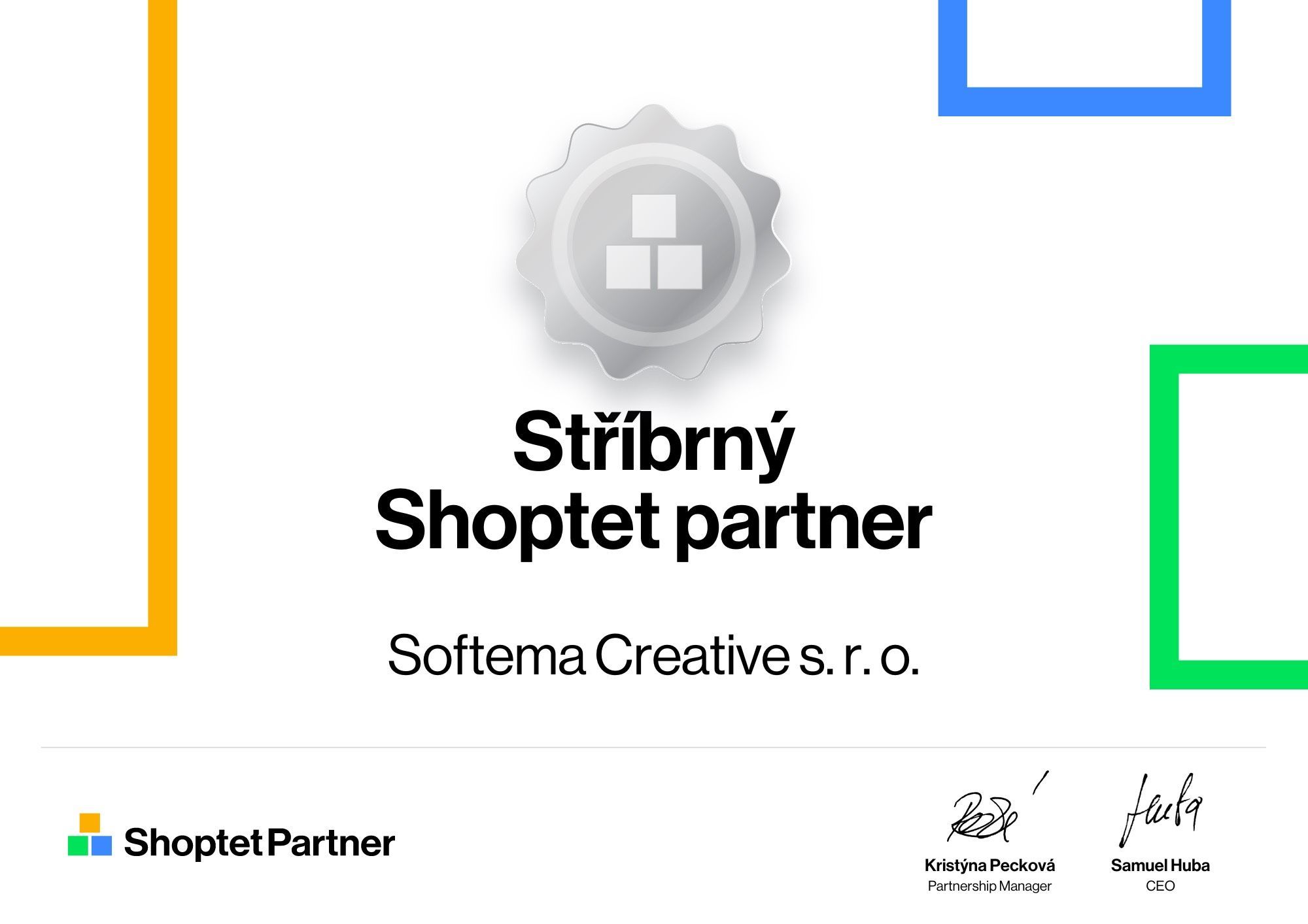 Stříbrný partner certifikát Tvorba a redsign e-shopů na Shoptetu
