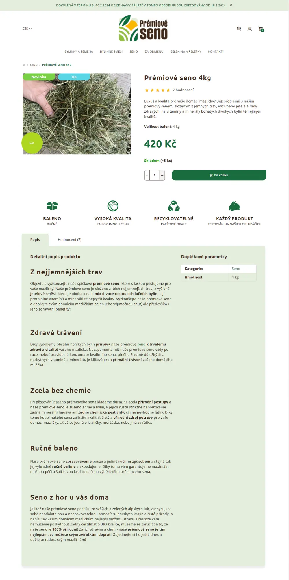 Prémiové seno - Detail produktu Redesign eshopu