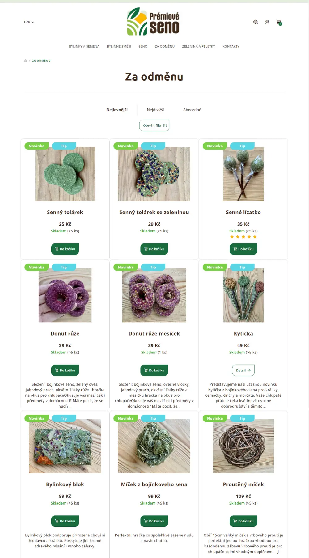 Prémiové seno - Kategorie Redesign eshopu